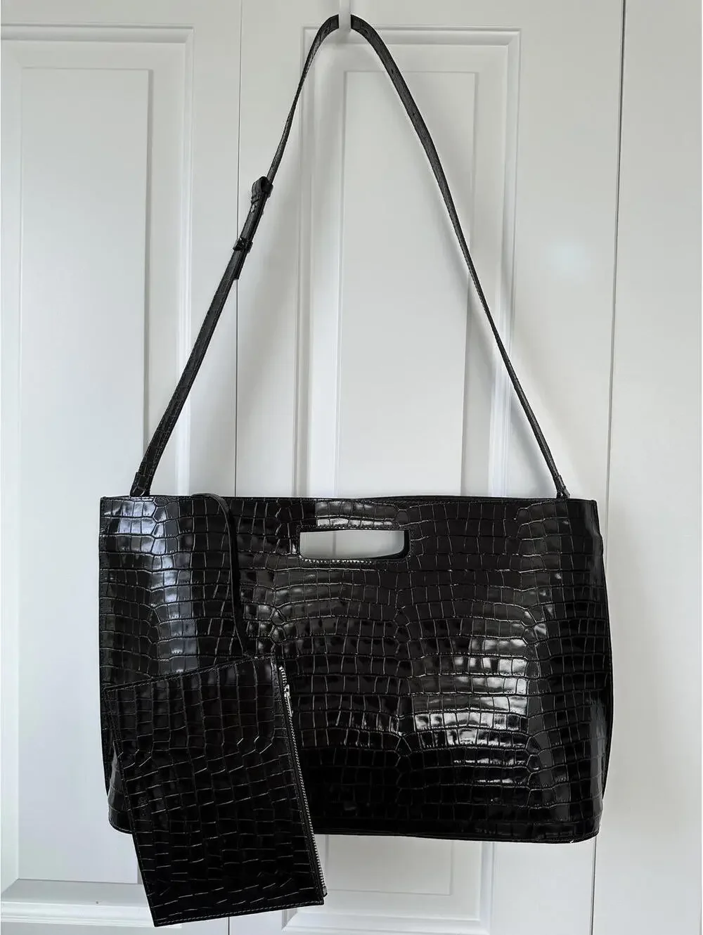 COS Folio Oversized Bag - Croc-Effect Leather NWT Brown